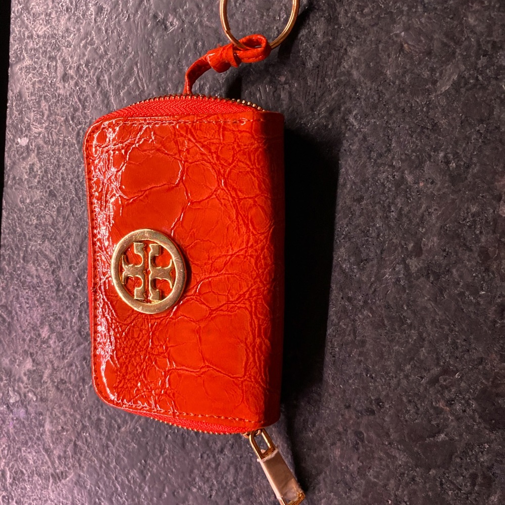 Tory Burch orange patent leather change purse NEW